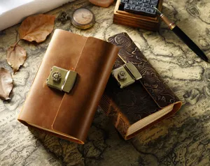 Vintage Leder Notizbuch mit Zahlenschloss, handgemachte Tagebuch Skizzenbuch Geschenk für Damen Herren
