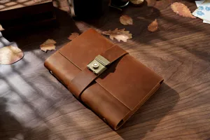 Cuaderno vintage de cuero genuino con cerradura A5 diario retro para bocetos y notas