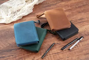 A6 leather zipper notebook cover multi-color loose leaf journal planner organizer refillable case