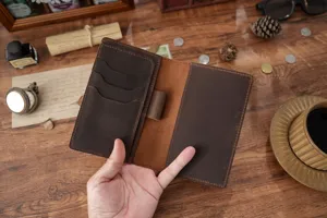Vintage echtes Leder Notizbuch Hülle handgefertigt Reisepass Etui mit Kartenfächern braun