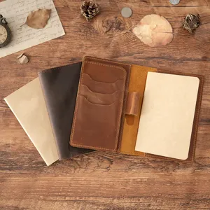 Vintage Echtleder Notizbuch Hülle mit Kartenfächern und nachfüllbarem Papiereinsatz.