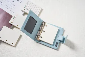 Mini 3-ring binder notebook M5 pocket diary refillable dot grid paper planner with card slot.