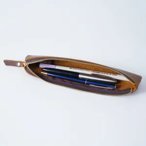 Astuccio vintage in vera pelle astuccio retrò per penna custodia con cerniera organizer