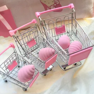 Mini chariot de courses en métal jouet miniature panier de rangement bureau rose