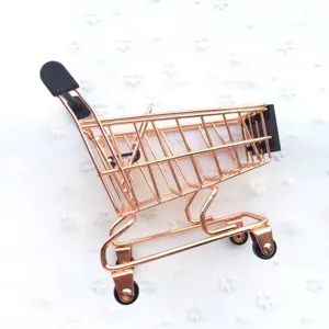 Miniature rose gold shopping cart desktop storage basket utility cart toy photography props