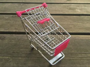 Mini winkelwagentje detailweergave, handige metalen draad bureau opberghouder voor thuis.