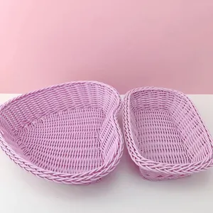 Panier de rangement en plastique rose macaron set organisateur de bureau coeur.