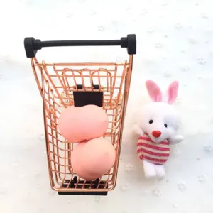 Mini rose gold metal shopping cart toy desktop storage basket prop for beauty sponge