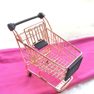Mini shopping cart desktop storage holder beauty blender stand metal trolley toy prop