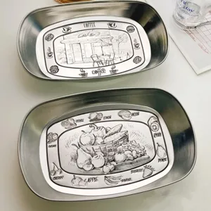 Vintage stainless steel tray metal serving tray fruit snack plate home food storage organizer