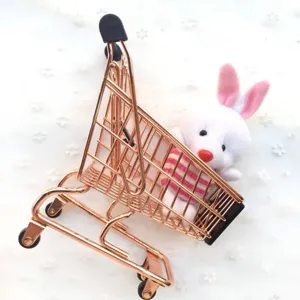 Rose gold mini shopping cart metal desktop storage basket desktop organizer photography prop.
