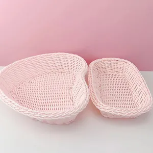 INS Macaron Plastique Rotin Tissé Panier de Rangement de Bureau Mignon Coeur Carré Boîte Organisateur pour Papeterie Divers Décoration de Maison