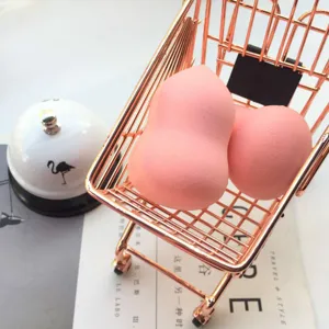 Mini rose gold shopping cart makeup sponge holder cute desktop storage photography prop set.