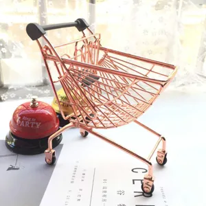 Miniature rose gold shopping cart metal trolley makeup egg holder desktop decoration prop.