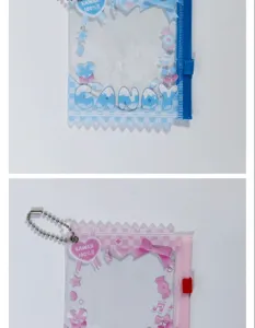Cute PVC badge holder cute candy design transparent storage bag with zipper and chain pendant