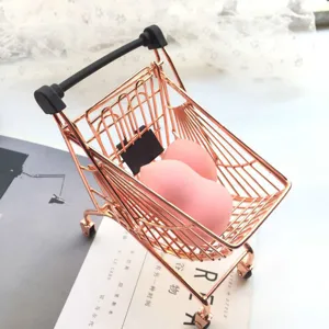 Mini metal shopping cart desktop storage organizer and cute makeup sponge photography props