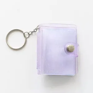 Mini Porte-clés Album Photo en PVC Transparent Pailleté Support de Carte Photo Idol Portable Pendentif de Sac Mignon Cadeau