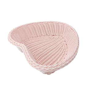 Panier de rangement en rotin plastique rose, organisateur de bureau macaron pour photo.