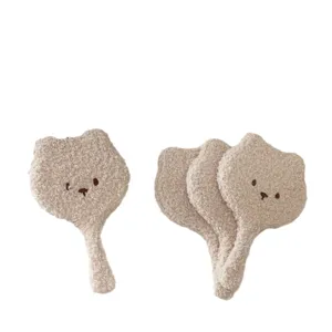 Cute beige plush bear hand mirror fluffy cosmetic makeup mirror portable vanity mirror