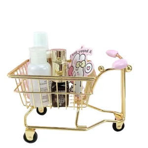 Gold iron mini tricycle desktop storage organizer cute cart display rack for home office desk.