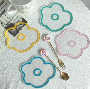Acrylic Floral Coaster Cute Tulip Strawberry Cup Mat Modern Minimalist Table Decor Drinkware Home Kitchen Accessories