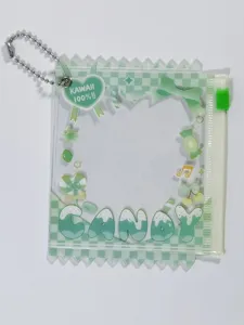 Green checkered PVC candy badge holder ita bag cute kawaii coin purse with chain.