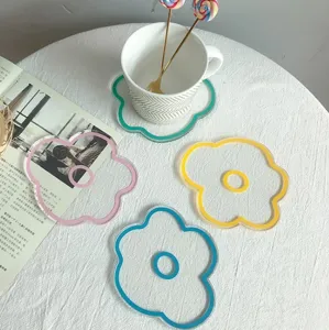 Transparent acrylic flower coaster set aesthetic table mat cute drink cup holder decor