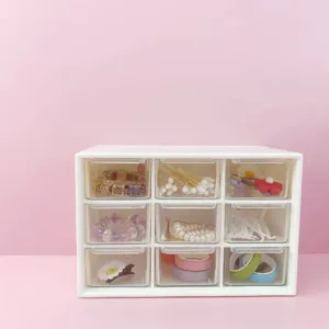 Desktop 9 grid storage box transparent drawer organizer for student dorm school office neat tidy