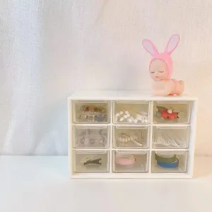 Clear plastic 9 grid desktop storage drawer organizer for small items and stationery