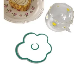 Cute acrylic flower coaster green aesthetic home table decor cute cup mat kitchen accessory