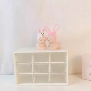 Desktop 9-grid storage box with transparent drawers, ideal for dorm and office organization.
