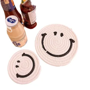 Cute cotton rope coaster set braided smiley face placemat heat insulation table mat