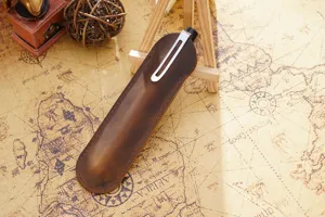 Handgemachte vintage braune leder stifttasche schutzhülle für füllfederhalter geschenke.