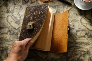 Antikes Ledernotizbuch mit Zahlenschloss, handgefertigtes Tagebuch und schönes Schreibwarengeschenk.