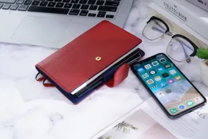Roter Leder A6 Notizbuch Hülle mit Stifthalter, echtes Leder Kalender Tagebuch Cover.