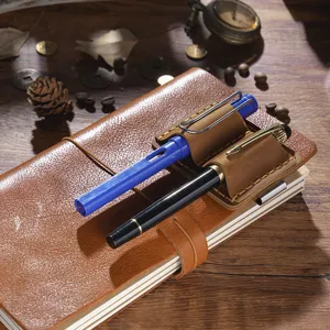 Vintage Leder Doppel Stiftehalter Schlaufe fuer TN Notizbuch handgemachtes Crazy Horse Leder.
