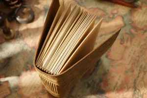Handcrafted vintage genuine leather sketchbook notebook with thick blank paper pages for journaling and art.