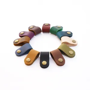 Organisateur de câble en cuir véritable enrouleur de cordon bouton pression attache-câble