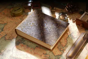 Vintage embossed leather journal handcrafted retro notebook with floral cover for daily writing sketch.
