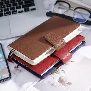 Echtes Leder A6 Planer Notizbuch mit Litschi-Muster, elegantes mehrfarbiges Schreibtisch-Design.