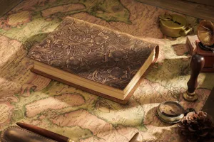 Vintage handmade embossed leather journal notebook, detailed floral carved cowhide sketchbook.