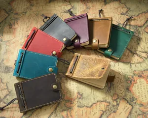 Mini cuaderno de cuero vintage, pequeño diario portátil con cierre de botón a presión.