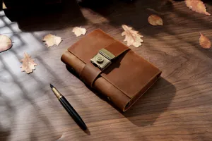 Vintage handmade genuine leather A6 password lock journal notebook with vintage metal clasp.