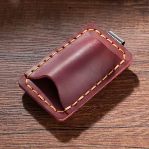Porte-stylo simple en cuir véritable fait main avec clip métallique pour journal intime.
