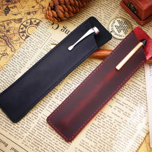 Étui à Stylo en Cuir de Vachette Crazy Horse Fait Main Vintage Véritable Cuir Porte-Protecteur de Stylo-Plume Trousse Portable