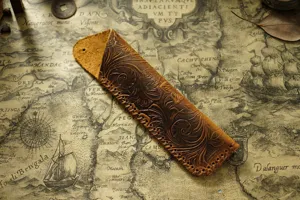 Handmade vintage embossed cowhide leather pen sleeve knife pouch protective holder box