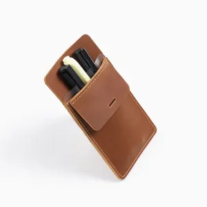 Leather pocket protector detail view, genuine leather pen pouch insert for nurse white coat.