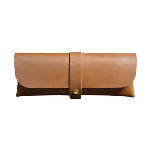 Vintage Genuine Leather Pencil Case Retro Brown Stationery Holder Large Capacity Desk Organizer