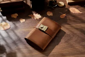 Handmade genuine leather A6 vintage journal notebook with combination lock, vintage daily planner diary.