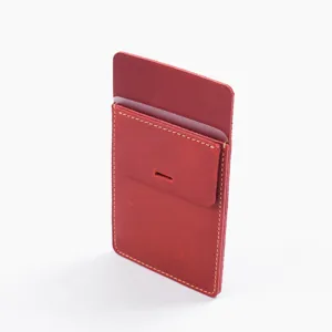 Red leather pocket protector doctor nurse pen pouch sleeve holder with secure stitched design.
